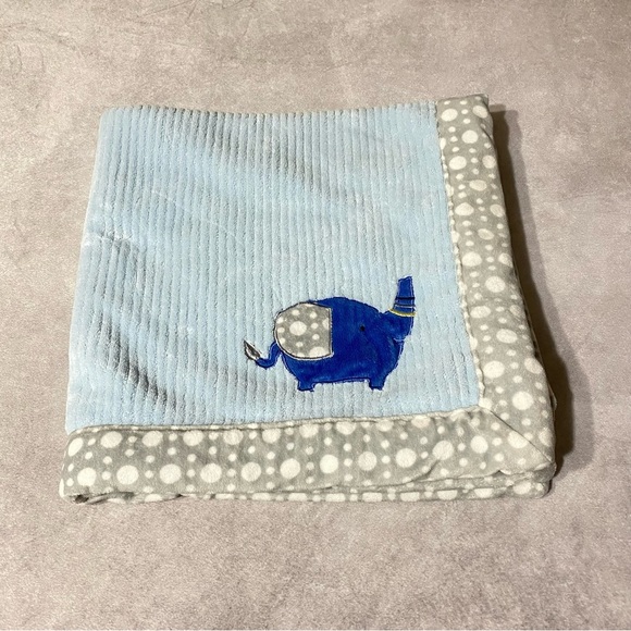 Chick Pea Blue Gray Ribbed Trim Baby Blanket Soft Plush Solid Elephant 30x30 - Picture 1 of 9